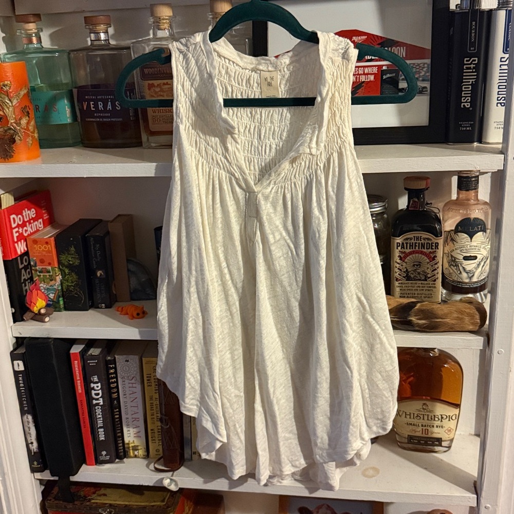 We The Free (Free People) cotton & linen Textured White Top